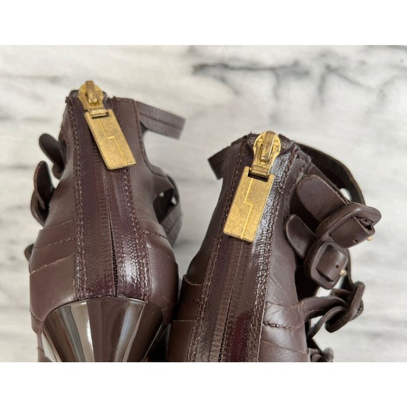 L.A.M.B. by Gwen Stefani Zan Sandals size 8.5 Dark Brown Buckle Back Zip Entry - Picture 8 of 9